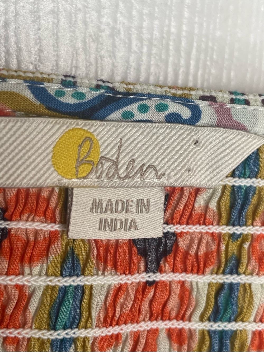Boden Smocked Bodice Crop Top Multi Tapestry Stripe Ruffle Floral Vacation US 6 - Picture 12 of 15